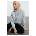 Trendyol Grey Oversize/Wide Pattern Hooded Kangaroo Pocket Thick Polar Fleece Knitted Sweatshirt