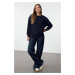 Trendyol Navy Blue Thick Fleece Inside Oversize/Wide Fit Knitted Sweatshirt