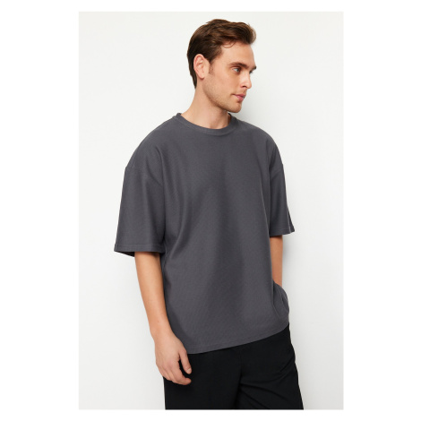 Trendyol Anthracite Oversize 100% Cotton Textured T-Shirt