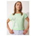 Happiness İstanbul Women's Light Green Printed Cotton T-Shirt