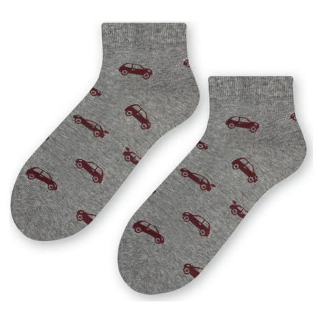 Sivé pánske/chlapčenské ponožky s potlačou áut Art.025 HA048, GRAY MELANGE Steven