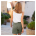 Blancheporte Jednofarebné sukňové šortky so zavinovacím efektom na gombíky khaki