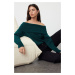 Trendyol Emerald Green Soft Textured Carmen Collar Knitwear Sweater