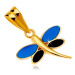Prívesok v žltom zlate 585 - vážka s glazúrou modrej a čiernej farby na krídlach