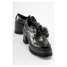 LuviShoes NILUS Women's Black Matte Patent Leather Laced Platform Heeled Shoes