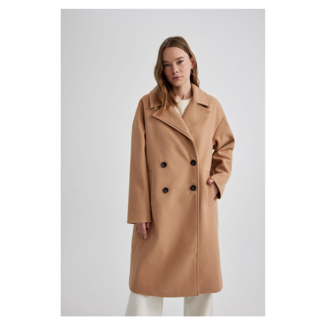 DEFACTO Regular Fit Double Breasted Collar Button Closure Pocket Long Cashmere Coat