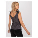 Black patterned V-neck top by RUE PARIS