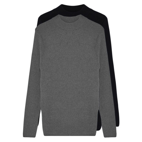 Trendyol Black-Grey FL Men's Fitted Half Turtleneck Plain Knitwear Sweater