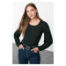 Trendyol Black Textured Regular/Normal Pattern Long Sleeve Flexible Knitted Blouse