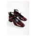 Shoeberry Women's Linnie Burgundy Patent Leather Chunky Heel Shoes