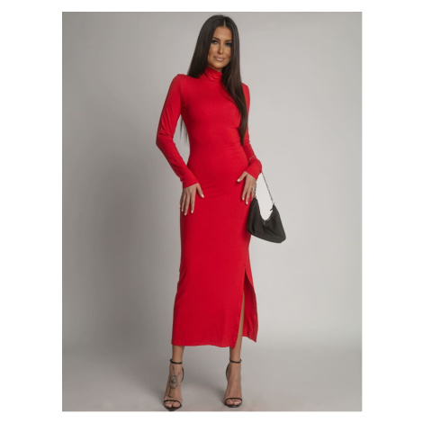 Plain dress with long sleeves and red turtleneck FASARDI