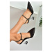 Fox Shoes Black Satin Evening Dress Women's Heeled Shoes