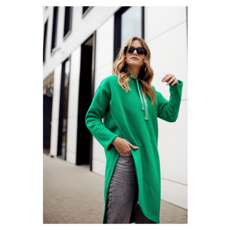 Oversized warm green tunic with asymmetrically cut side FASARDI