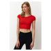 Trendyol Red Crew Neck Moon Sleeve Crop Knitted Blouse