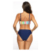 Tmavomodré bikiny s farebnou pruhovanou podprsenkou Valentia Galassia M-616 (2)