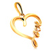 Prívesok zo žltého 585 zlata - lesklá kontúra srdca s nápisom "Love"