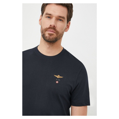 Bavlnené tričko Aeronautica Militare tmavomodrá farba, jednofarebné