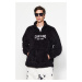 Trendyol Black Oversize/Wide Cut Zippered City Embroidered Fleece/Plush Sweatshirt