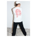 Trendyol Ecru Oversize /Wide Cut Floral Print Short Sleeve 100% Cotton T-Shirt