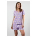 Trendyol Lilac Star Patterned Knitted Pajama Set