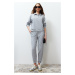 Trendyol Gray Regular/Normal Pattern Polo Neck Thin Knitted Tracksuit Set