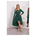 Dress with a decorative belt and inscription dark green