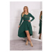 Dress with decorative belt and inscription dark green