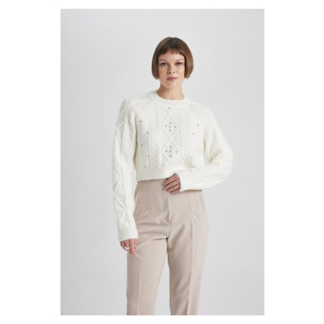 DEFACTO Crop Crew Neck Knitwear Sweater