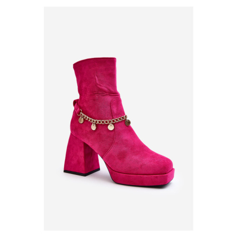 Women's high-heeled ankle boots with a chain Fuchsia Tiselo