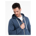 Ombre BASIC men's unbuttoned hooded sweatshirt - navy blue