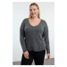 Trendyol Curve Anthracite Stone Embroidered Knitwear Sweater