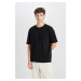 DEFACTO Men's Black Boxy Fit Wide Cut Crew Neck Cotton Short Sleeve Basic T-Shirt