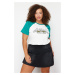 Trendyol Curve Green Color Block Printed Knitted T-shirt