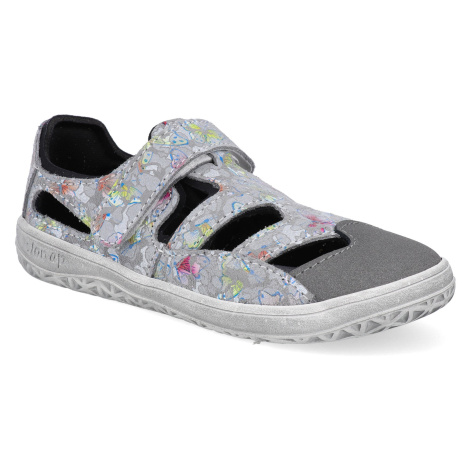 Barefoot detské sandále Jonap - Danny šedé motýle
