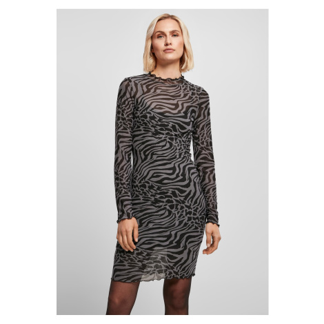 Women's Double Layer Dress AOP asphalt/black Urban Classics