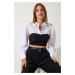 Happiness İstanbul Women's White Black Color Block Crop Shirt Blouse