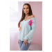 Sweater blouse with mint floral pattern