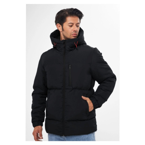 D1fference pánsky čierny hrubý vnútorný lemovaný vodný a vetruodolný nafukovací zimný kabát.