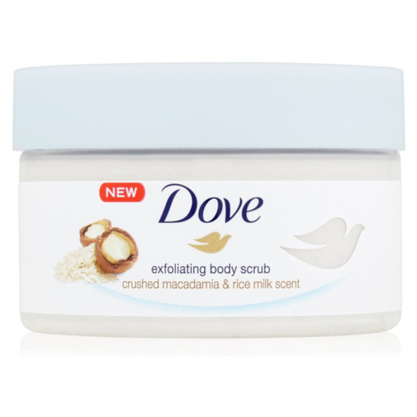 Dove Exfoliating Body Scrub Crushed Macadamia & Rice Milk vyživujúci telový peeling