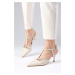 Mio Gusto Women's Beige Color Open Back Strap Heeled Shoes