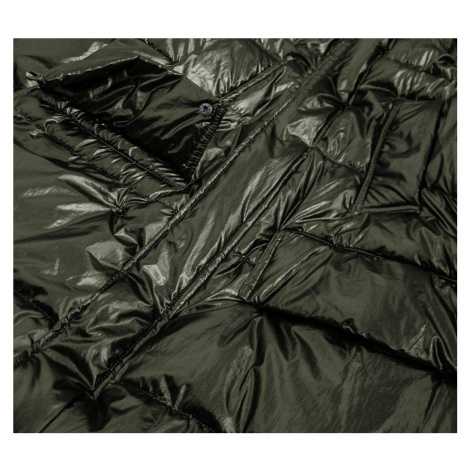 Dámska metalická zimná bunda v khaki farbe s kapucňou (8295)