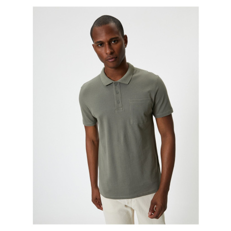 Koton Polo Neck T-Shirt Slim Fit Pocket Detailed Buttoned