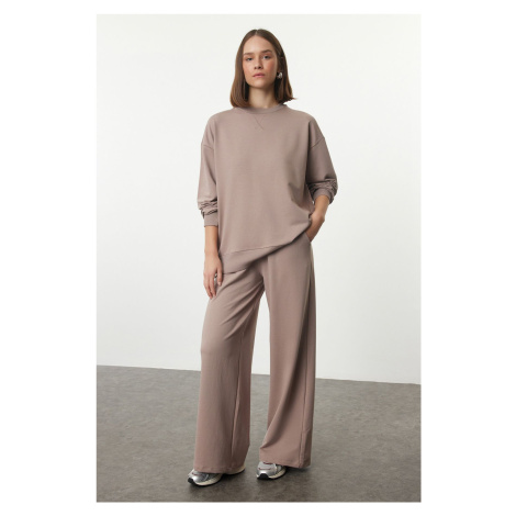 Trendyol Mink Relaxed/Comfortable Fit Wide Leg/Wide Leg Knitted Sweatshirt/Bottom Tracksuit Set