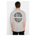 Trendyol Gray Oversize Raised Text Printed 100% Cotton T-Shirt