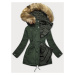 Obojstranná dámska zimná bunda v khaki farbe (W557BIG)