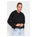 Trendyol Black Thick Inner Fleece Mesh Detailed Hooded Comfort Fit Crop Knitted Sweatshirt