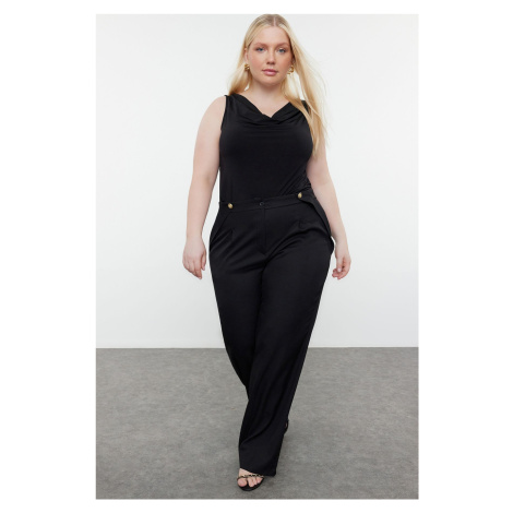 Trendyol Curve Black Wide Leg/Wide Leg Buttoned Woven Fabric Trousers