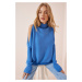 Happiness İstanbul Women's Indigo Blue Cut Out Detailed Oversize Knitwear Sweater