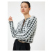 Koton Plush Houndstooth Patterned Cardigan Round Neck Buttoned