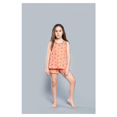 Girl's pyjamas Madeira with wide straps, shorts - apricot print Italian Fashion